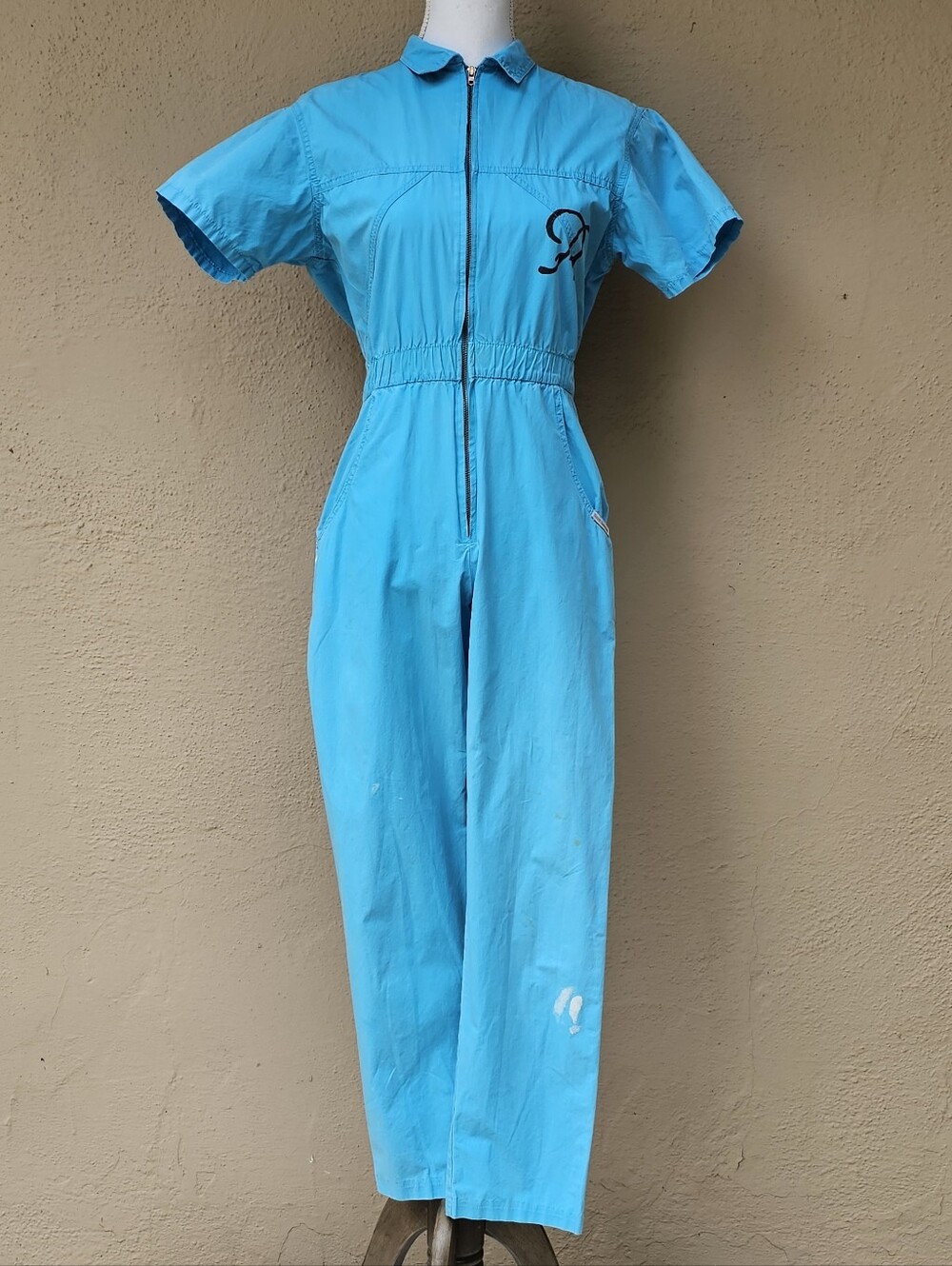 Vintage 80's Saint Germain Utility Coverall Short Sleeves In Turquiose Size Sm/M